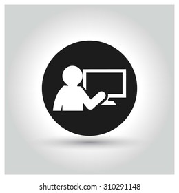 User with Monitor Icon. Black Circle Pictogram. vector illustration