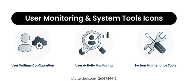 User Monitoring and System Tools Icons. User Settings Configuration, System Maintenance Tools, User Activity Monitoring.