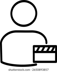 User movie line icon. Man and clapper symbol. Vector graphics and not Artificial Intelligence. Symbol, logo illustration. Replaceable vector design.