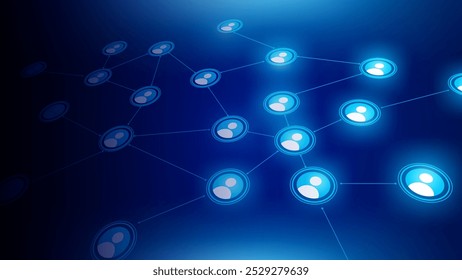 User network connection on dark blue background with light blue neon suitable for presentations about futuristic technology, big data, internet, cyber security, innovation, and cloud.