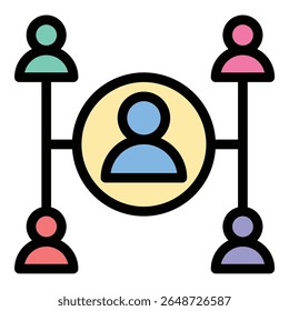 Ilustração em estilo de linha plana do ícone de rede do usuário representando indivíduos conectados e interação social, adequada para plataformas de mídia social, comunidades on-line e aplicativos de rede