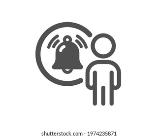 User notification icon. Alarm bell reminder sign. Message alert symbol. Quality design element. Flat style user notification icon. Editable stroke. Vector