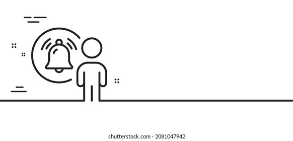 User notification line icon. Alarm bell reminder sign. Message alert symbol. Minimal line illustration background. User notification line icon pattern banner. White web template concept. Vector
