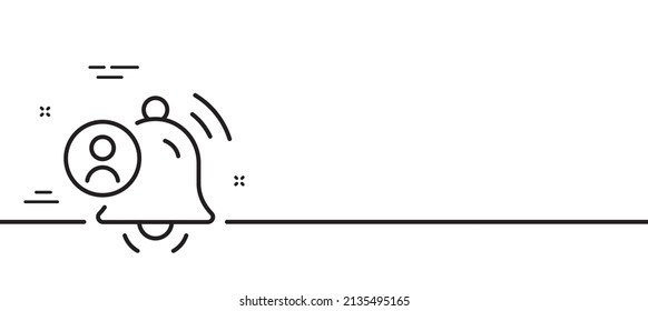 User notification line icon. Alarm bell reminder sign. Message alert symbol. Minimal line illustration background. User notification line icon pattern banner. White web template concept. Vector