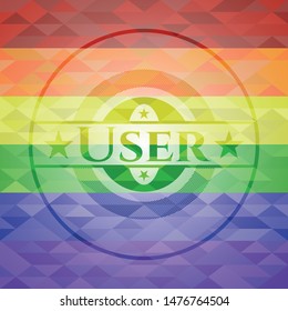 User on mosaic background with the colors of the LGBT flag