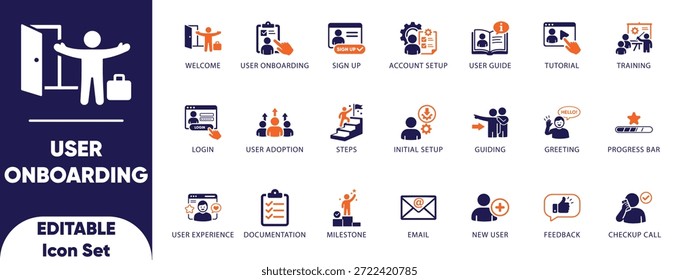 Benutzer-Onboarding SaaS App Experience Interface-Vektorsymbol-Set