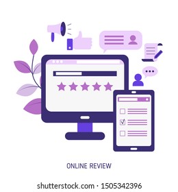 User online reviews concept. Trendy flat design.