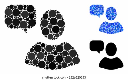 User opinion composition for user opinion icon of small circles in variable sizes and color tinges. Vector random circles are combined into blue composition.