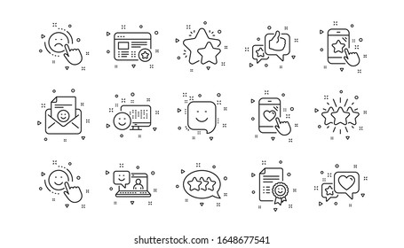 User Opinion, Customer service and Star Rating. Feedback line icons. Customer satisfaction linear icon set. Geometric elements. Quality signs set. Vector