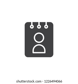 User organizer vector icon. filled flat sign for mobile concept and web design. Personal Note book simple solid icon. Symbol, logo illustration. Pixel perfect vector graphics