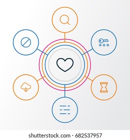 User Outline Icons Set. Collection Of Search, Privacy, Hourglass And Other Elements. Also Includes Symbols Such As Heart, Repository, Cloud.