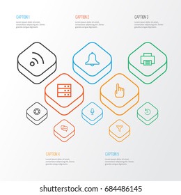 User Outline Icons Set. Collection Of History, Server, Print And Other Elements. Also Includes Symbols Such As Note, Print, Printer.