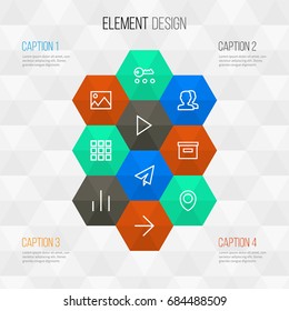 User Outline Icons Set. Collection Of Privacy, Archive, Image And Other Elements. Also Includes Symbols Such As Programs, Forward, Start.