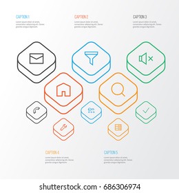 User Outline Icons Set. Collection Of Mute, Repair, Mail And Other Elements. Also Includes Symbols Such As Message, Key, Wrench.