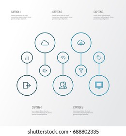 User Outline Icons Set. Collection Of Log Out, Mute, Tag And Other Elements. Also Includes Symbols Such As Tag, Graph, Monitor.
