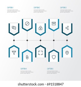 User Outline Icons Set. Collection Of Comment, Attach, Protect And Other Elements. Also Includes Symbols Such As Base, Screen, Social.