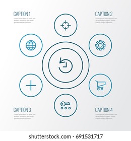 User Outline Icons Set. Collection Of Target, History, Cart And Other Elements. Also Includes Symbols Such As Goal, Key, Globe.