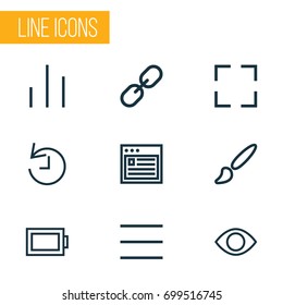 User Outline Icons Set. Collection Of Browser, Link, History And Other Elements. Also Includes Symbols Such As Show, Eye, Painting.