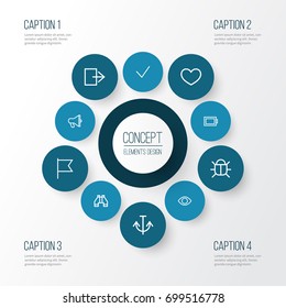 User Outline Icons Set. Collection Of Heat, Battery, Anchor And Other Elements. Also Includes Symbols Such As Vision, Find, Love.