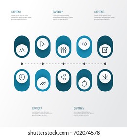User Outline Icons Set. Collection Of Play, Wait, Trend And Other Elements. Also Includes Symbols Such As Check, Done, Script.