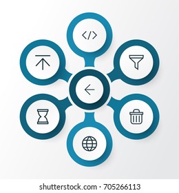 User Outline Icons Set. Collection Of Globe, Trash Can, Hourglass And Other Elements. Also Includes Symbols Such As Upload, Strainer, Code.