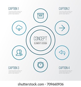 User Outline Icons Set. Collection Of Undo, Stopwatch, Storage And Other Elements. Also Includes Symbols Such As Forward, Scroll, Unity.