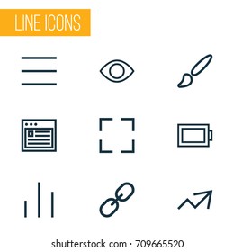 User Outline Icons Set. Collection Of Battery, Browser, Trend And Other Elements. Also Includes Symbols Such As Schedule, Trend, Columns.