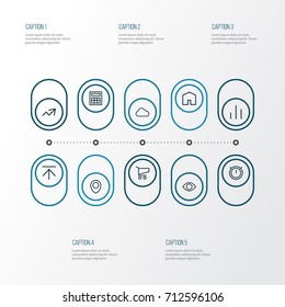 User Outline Icons Set. Collection Of Stopwatch, House, Chart And Other Elements. Also Includes Symbols Such As Cart, Digital, Columns.