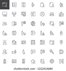 User outline icons set. linear style symbols collection, line signs pack. vector graphics. Set includes icons as Browser, Agenda, favorite, logout, security, download, statistics, upload, profile