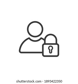 User with padlock line icon, outline vector sign, linear style pictogram isolated on white. Locked account symbol, logo illustration. Editable stroke