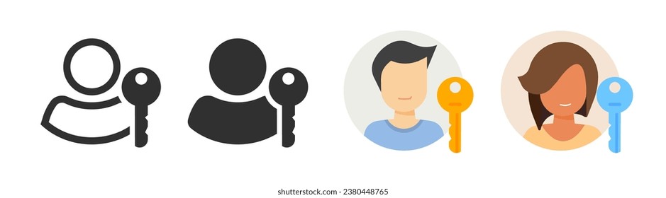 User passkey access tech icon vector, pass key digital technology glyph simple pictogram set line outline stroke art and flat cartoon design image clipart, sign in log in internet system   