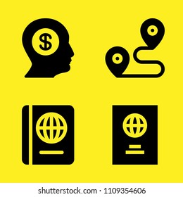 user, passport, passport and location vector icon set. Sample icons set for web and graphic design