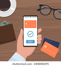 User paying online using his smartphone, digital wallet concept