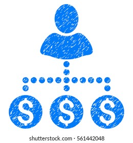 User Payments grainy textured icon for overlay watermark stamps. Flat symbol with unclean texture. Dotted vector blue ink rubber seal stamp with grunge design on a white background.