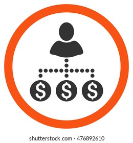 User Payments vector bicolor rounded icon. Image style is a flat icon symbol inside a circle, orange and gray colors, white background.
