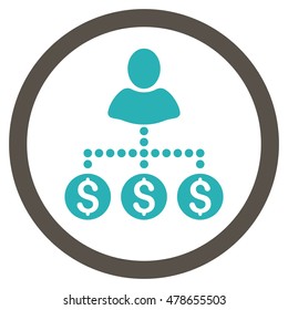 User Payments vector bicolor rounded icon. Image style is a flat icon symbol inside a circle, grey and cyan colors, white background.