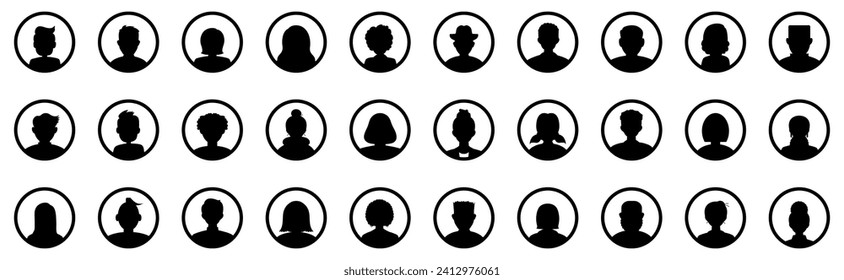 Silhouette de usuarios. avatar de la silueta negra. Iconos de usuarios. Iconos de avatares de personas en círculo. Signos de perfil