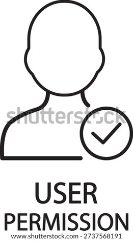 User permission granted icon depicts a standard profile outline with a checkmark inside a circle symbolizing successful authorization or verified account access status.