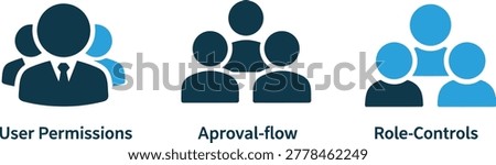 User permissions approval flow role controls icons for access management system with permissions approval controls management security administration corporate business organization workforce