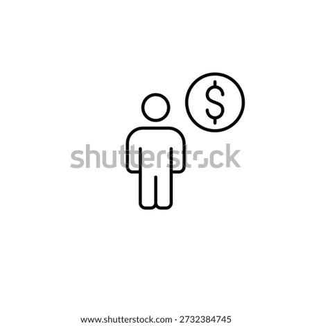 User person and dollar. Premium banking app or paid account. Pixel perfect, editable stroke vector icon
