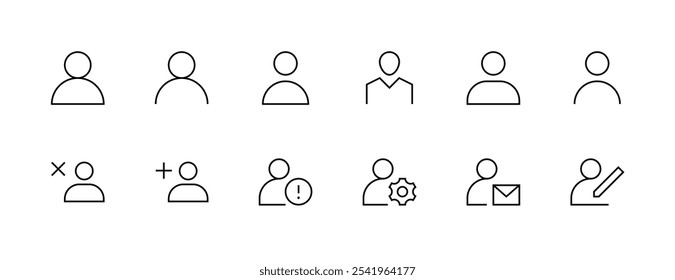 User and person icon collection. Member, profile, people, person, profile, avatar, customer and more. Editable stroke. Pixel Perfect. Grid base 32px.