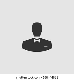 User Person icon flat. Black pictogram on grey background. Vector illustration symbol