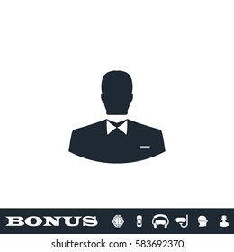 User Person icon flat. Black pictogram on white background. Vector illustration symbol and bonus button