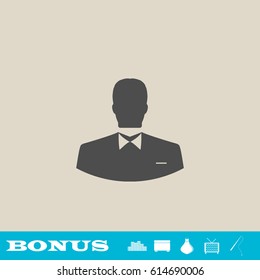 User Person icon flat. Grey pictogram on light background. Vector illustration symbol and bonus button real estate, ottoman, vase, tv, fishing rod
