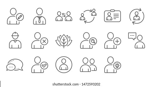 User person line icons. Profile, Group and Support. People linear icon set. Quality line set. Vector