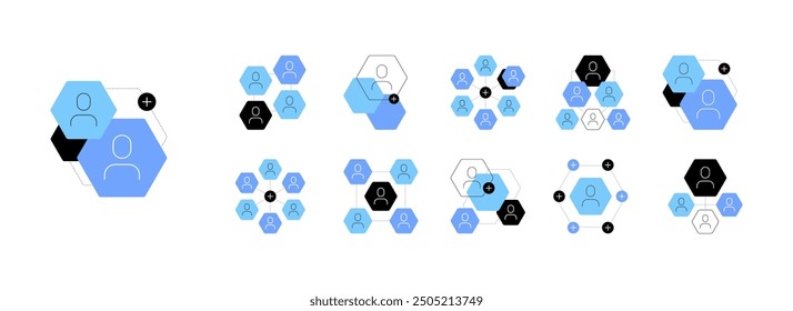 Usuarios, personas y grupos sociales. Conjunto de conceptos abstractos. Gráficos planos. Archivo de Vector.