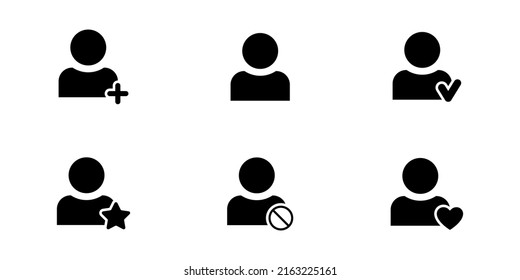 User, Person With Star, Heart, Check Mark, Plus Vector Icon Set