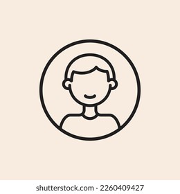 User personal man avatar character outline icon inside a circle with happy mouth.
