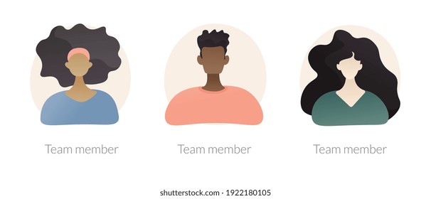 User personal profile faceless characters set. Dark skin employees, multicultural corporate workers portraits. Team member, avatar metaphors. Vector isolated concept metaphor illustrations