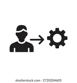 Icono de Configuraciones de personalización de usuario con avatar y flecha hacia la marcha para la configuración del perfil, la personalización y las preferencias de administración de Cuentas